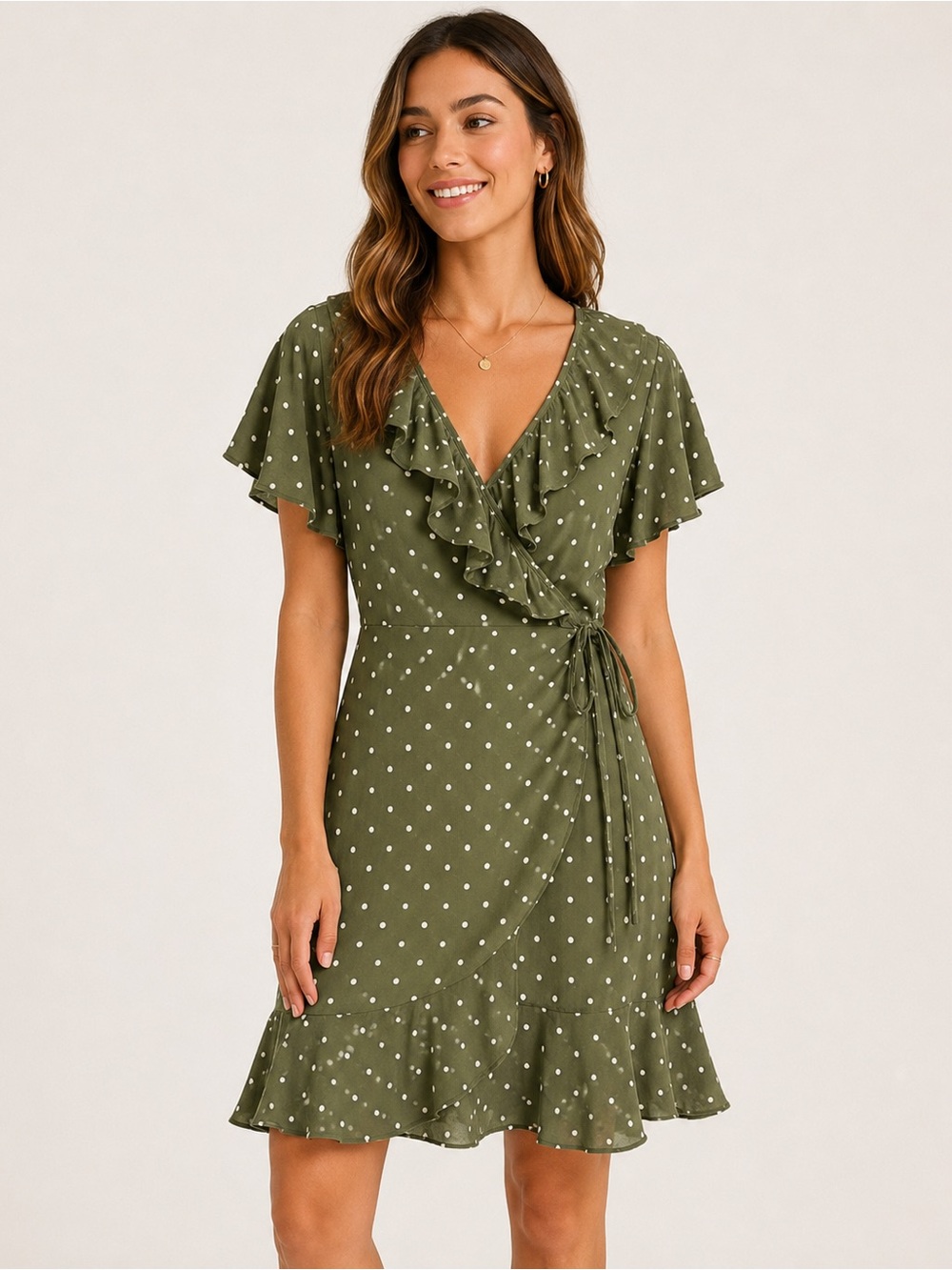 Auguste The Label "Polly" Frill Neck Wrap Mini Dress 8